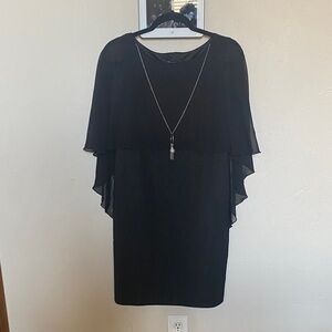 Enfocus Studio Black Layered Midi Dress with Necklace